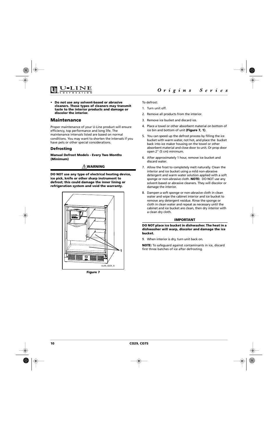 Maintenance | U-Line CO75 User Manual | Page 10 / 24