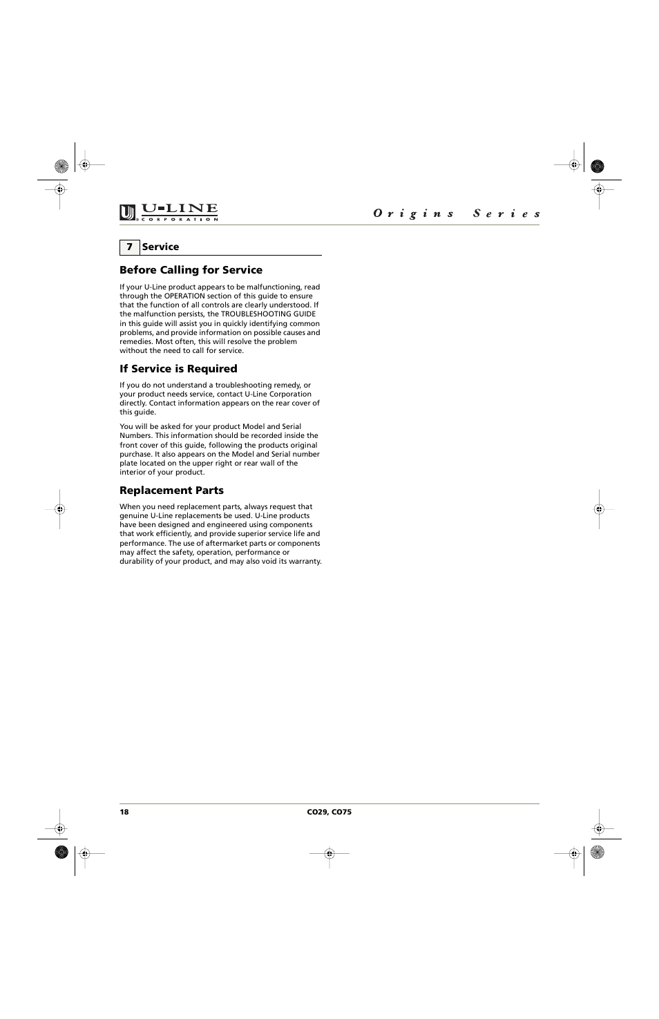 U-Line CO75 User Manual | Page 18 / 24