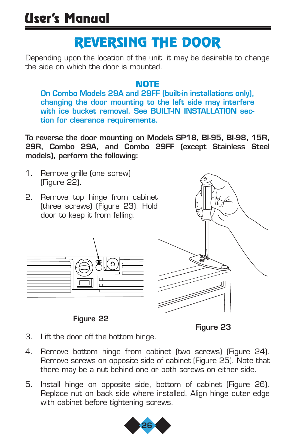 Reversing the door, User’s manual | U-Line 75 User Manual | Page 28 / 56
