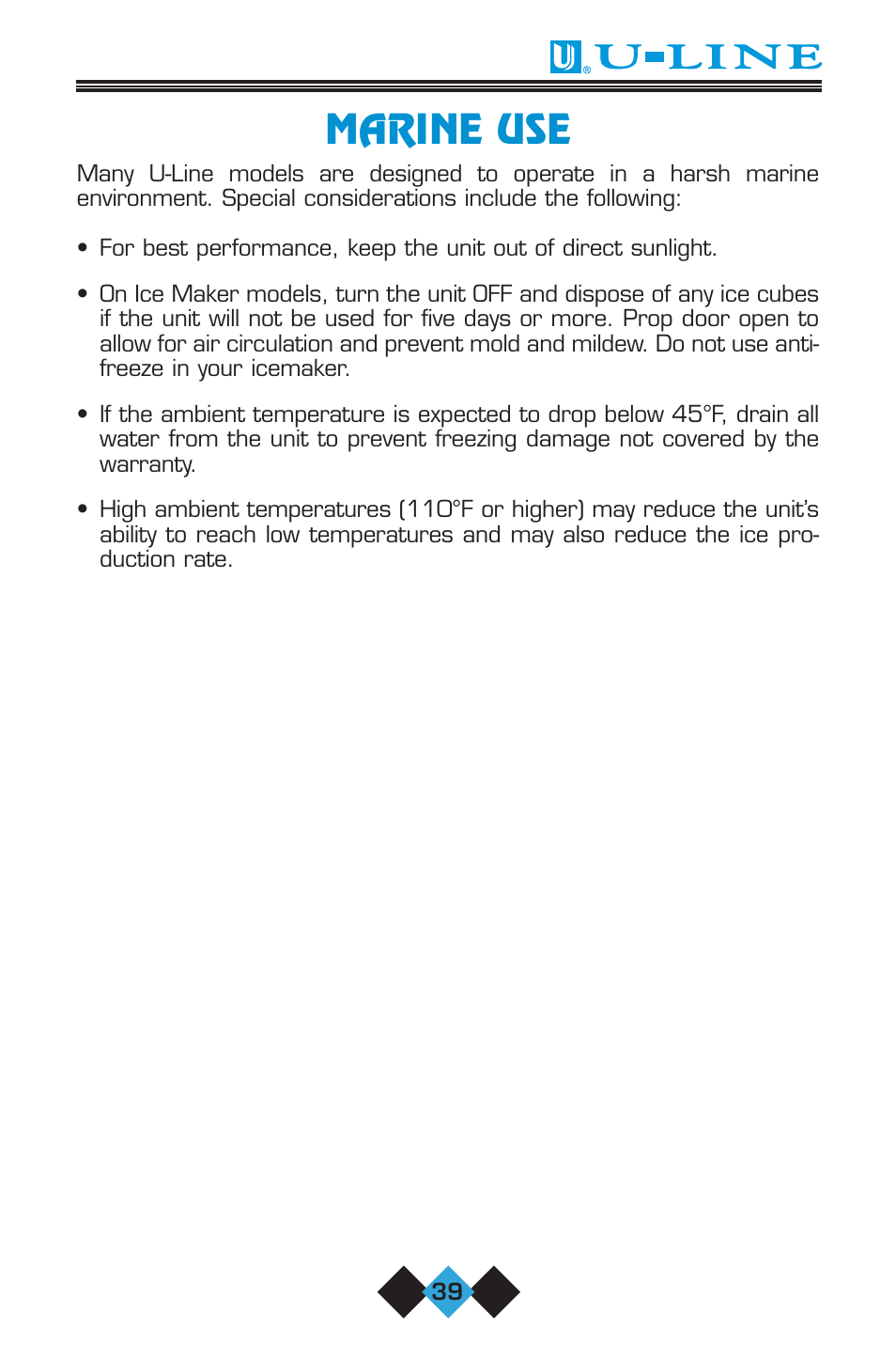 Marine use | U-Line 75 User Manual | Page 41 / 56
