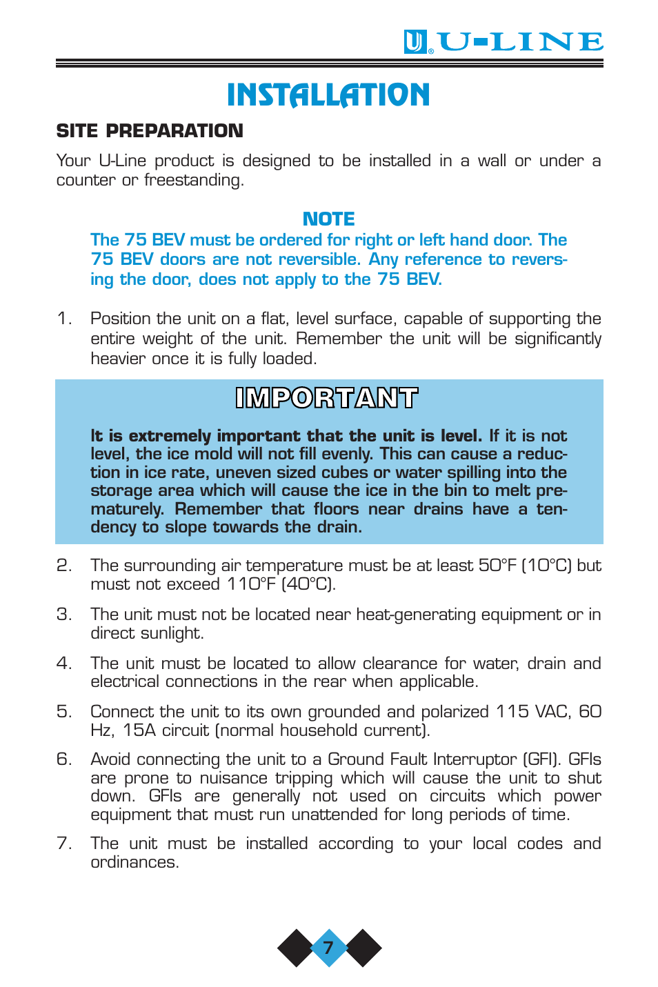 Installation | U-Line 75 User Manual | Page 9 / 56