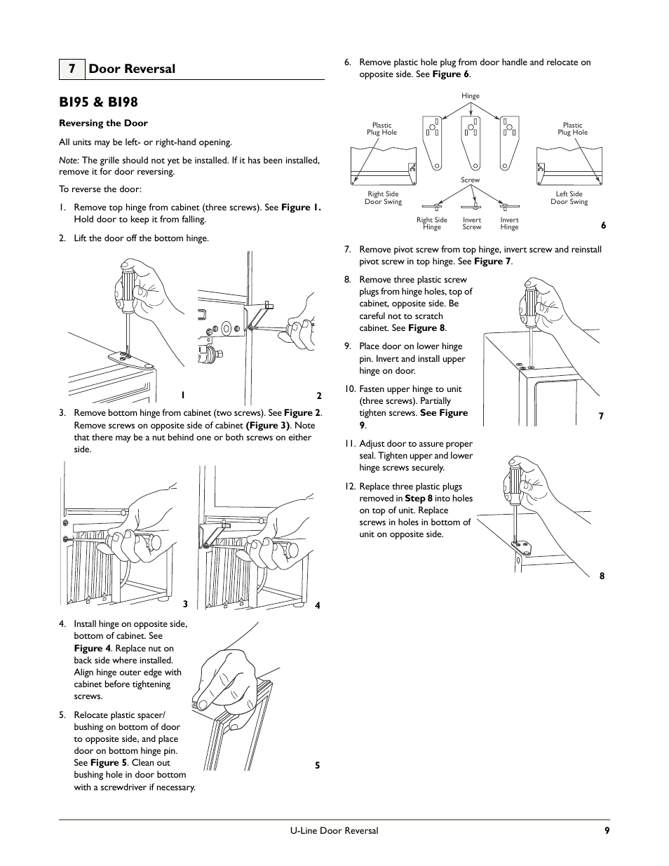 Bi95 & bi98, 7 door reversal | U-Line WH95 User Manual | Page 10 / 19