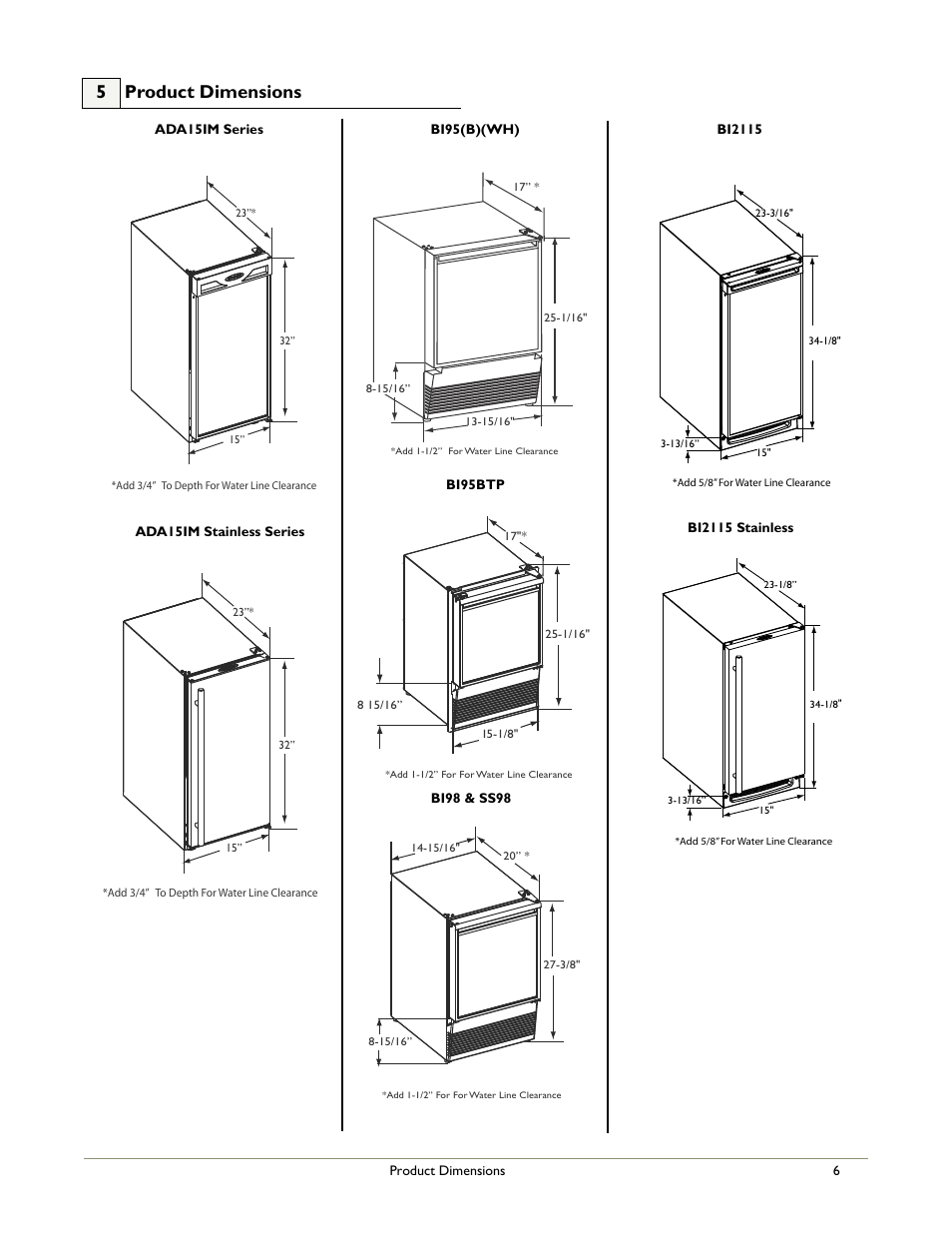 5 product dimensions | U-Line WH95 User Manual | Page 7 / 19