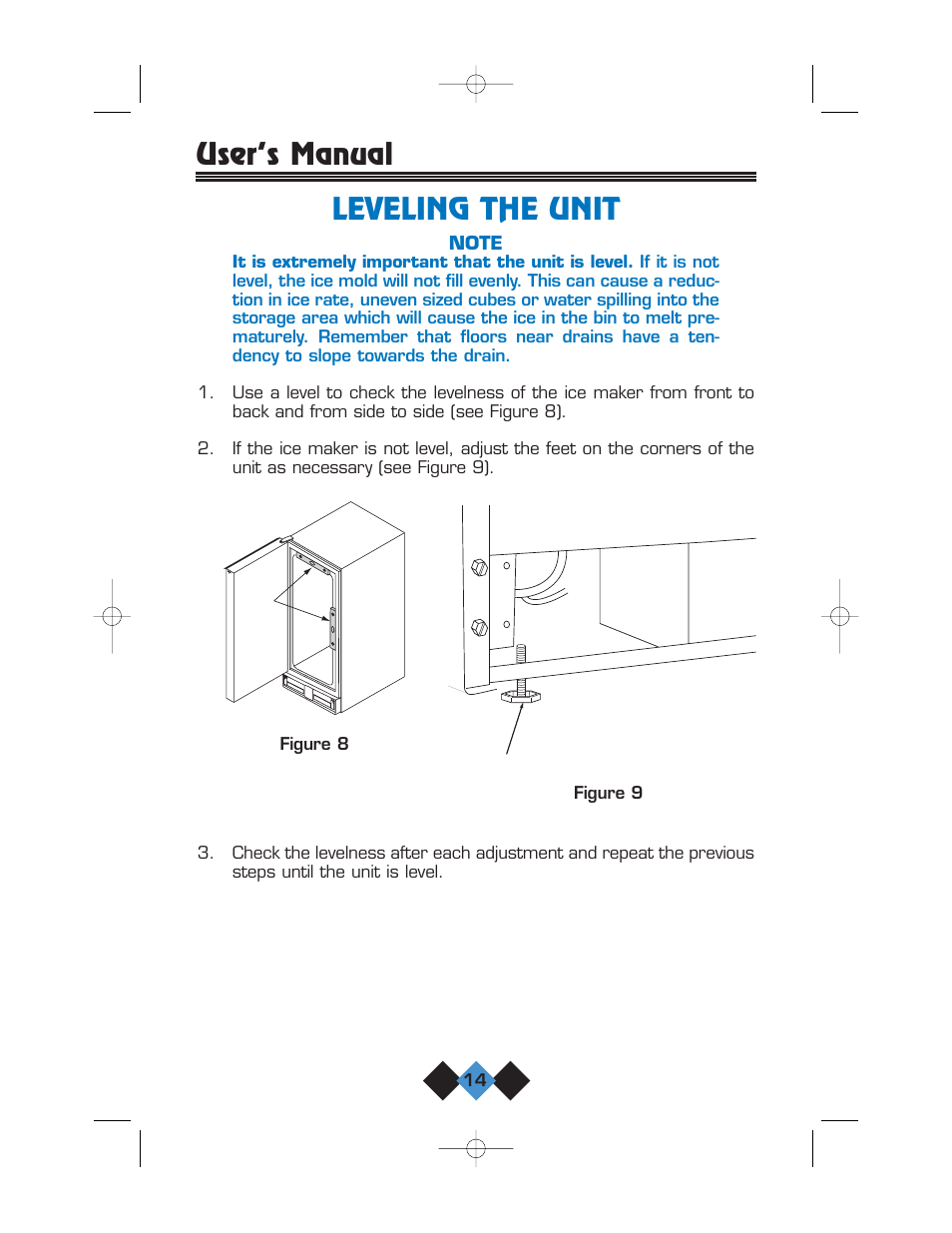 Leveling the unit, User’s manual | U-Line CLR2060 User Manual | Page 16 / 44