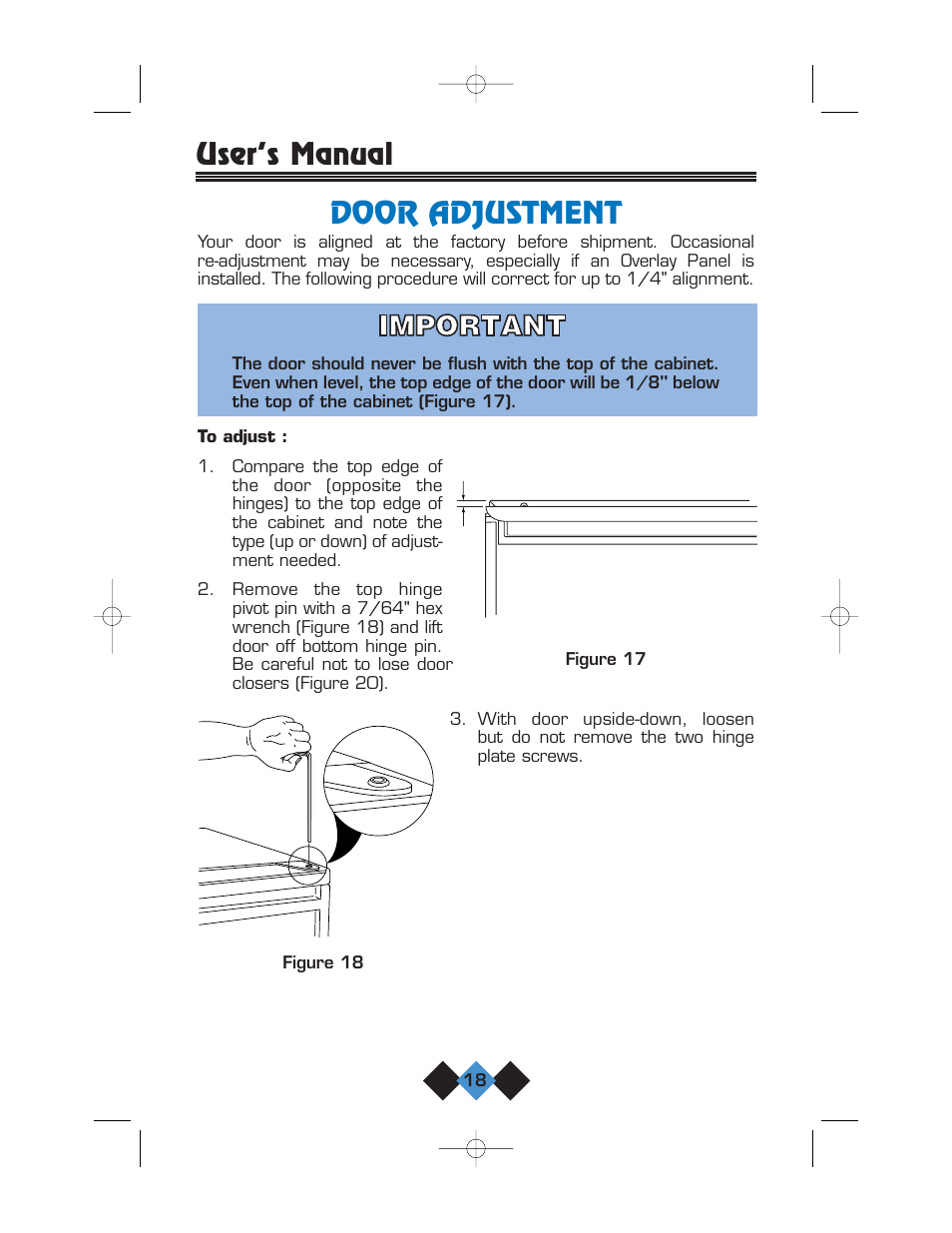 Door adjustment, User’s manual door adjustment | U-Line CLR2060 User Manual | Page 20 / 44