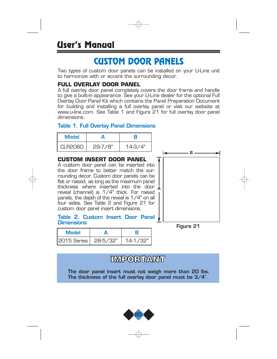 Custom door panels, User’s manual custom door panels | U-Line CLR2060 User Manual | Page 22 / 44
