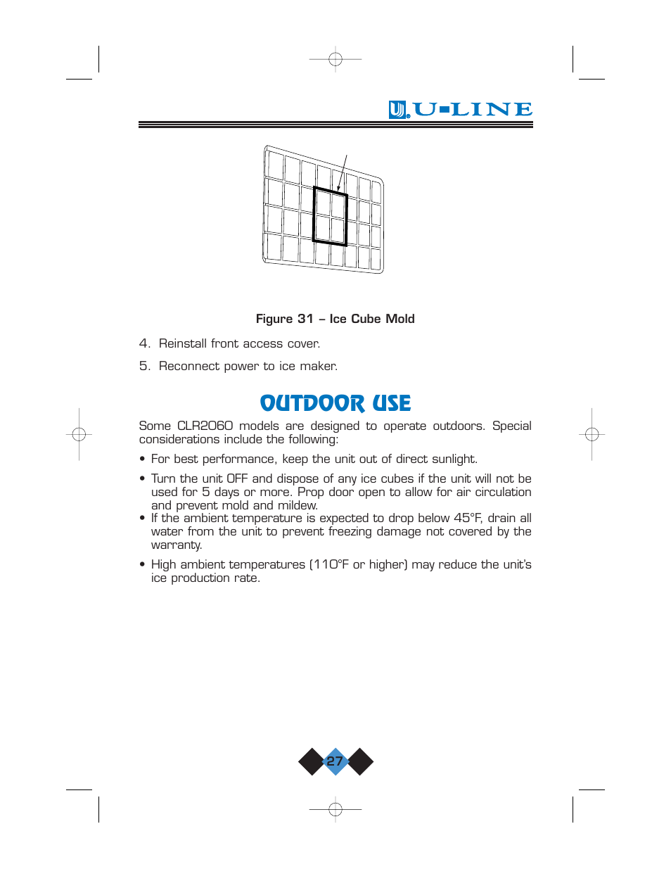 Outdoor use | U-Line CLR2060 User Manual | Page 29 / 44