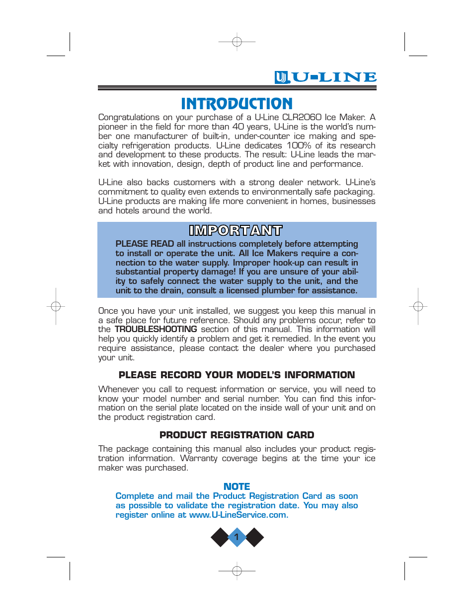Introduction | U-Line CLR2060 User Manual | Page 3 / 44