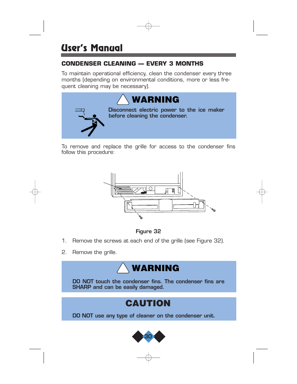 User’s manual, Caution, Warning | U-Line CLR2060 User Manual | Page 32 / 44