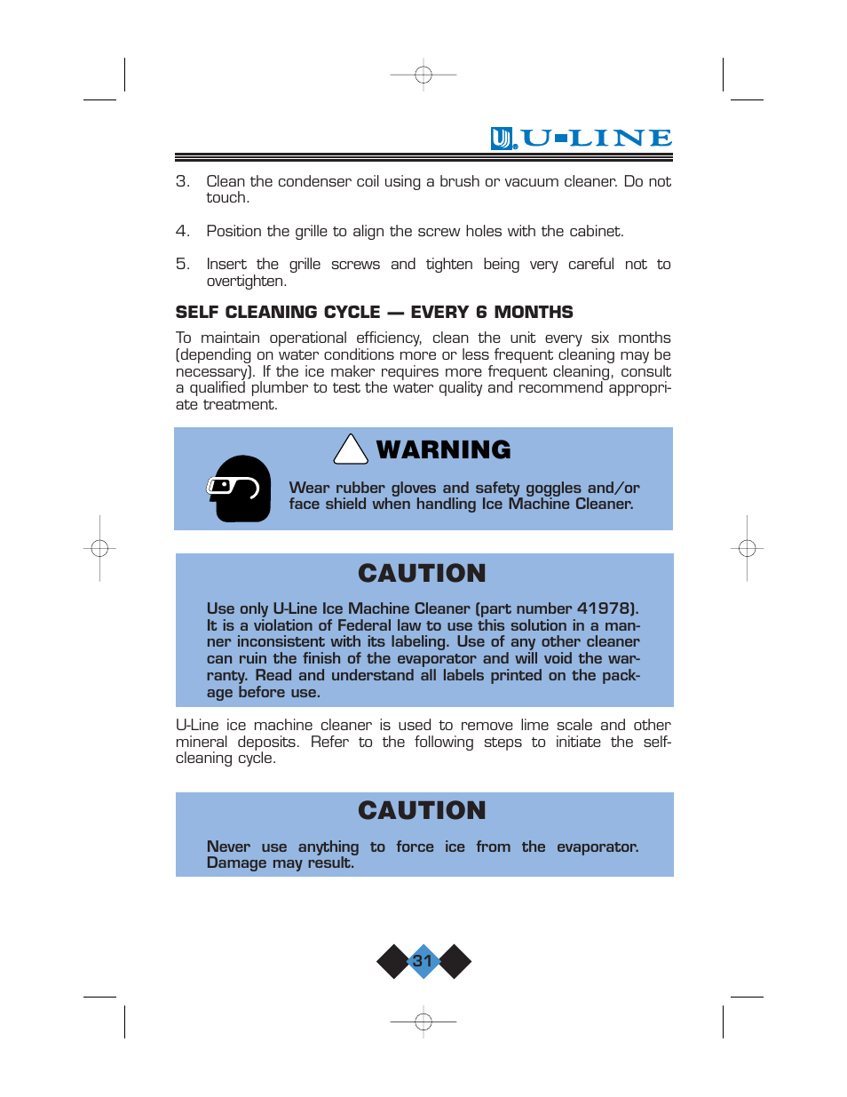 Caution, Warning | U-Line CLR2060 User Manual | Page 33 / 44