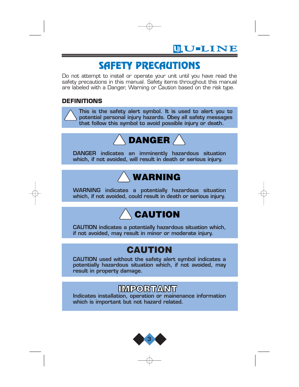 Safety precautions, Caution, Warning danger | U-Line CLR2060 User Manual | Page 5 / 44