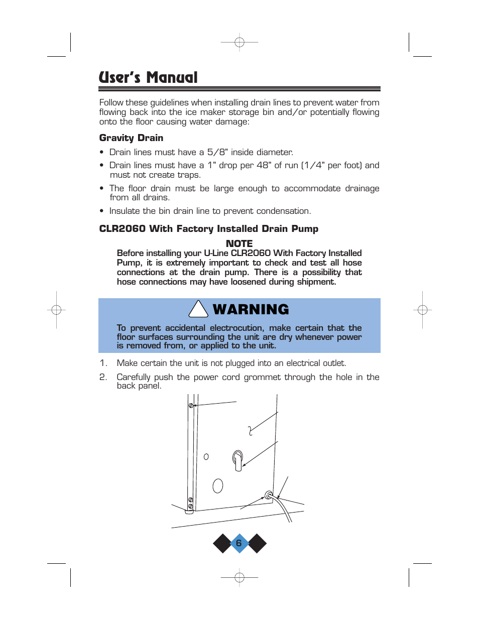 User’s manual, Warning | U-Line CLR2060 User Manual | Page 8 / 44
