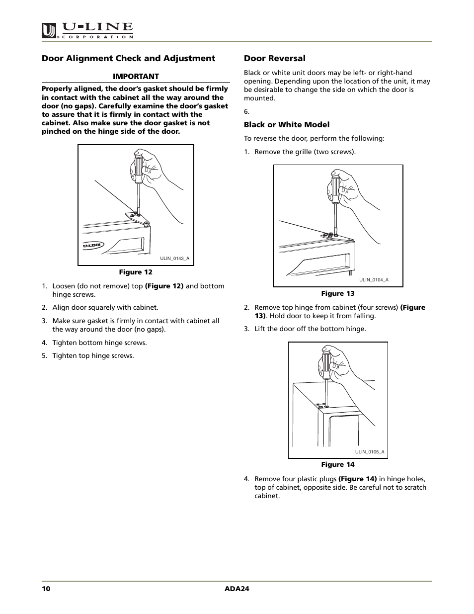 Ada series | U-Line ADA SERIES ADA24R User Manual | Page 12 / 20