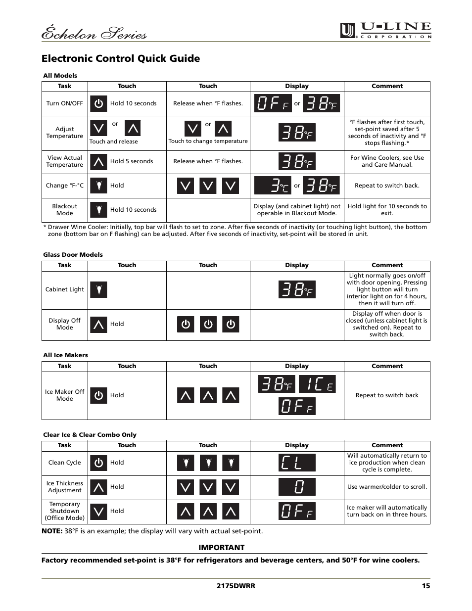 Electronic control quick guide | U-Line 2175DWRR User Manual | Page 15 / 20