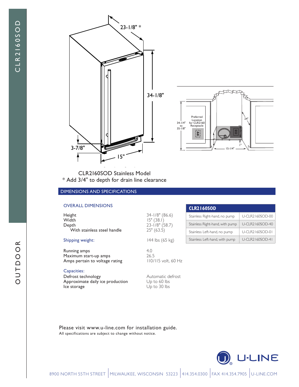 U-Line CLR2160SOD User Manual | Page 2 / 2
