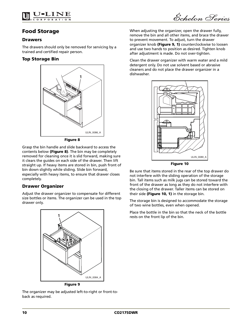 Food storage | U-Line CO2175DWR User Manual | Page 10 / 20