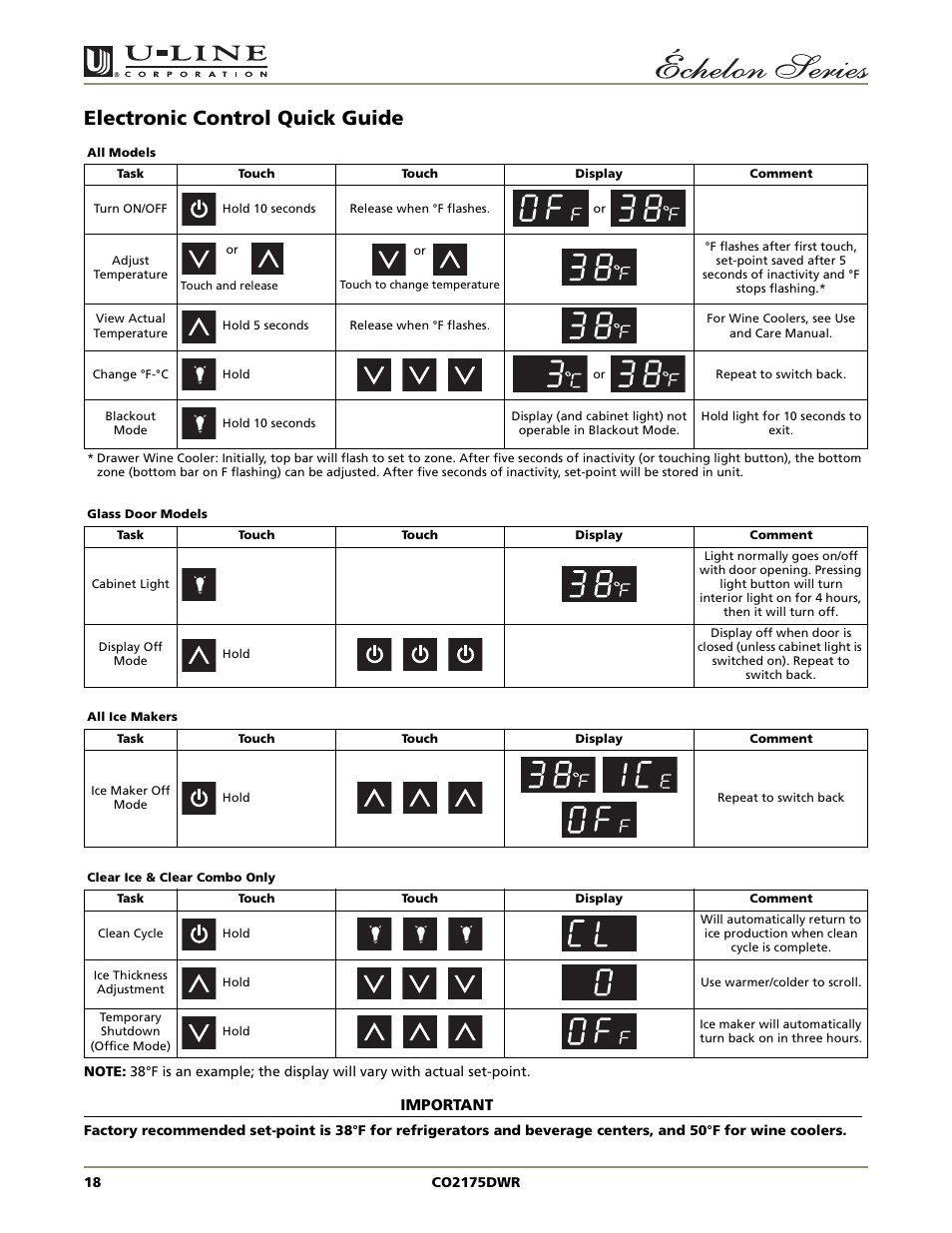 Electronic control quick guide | U-Line CO2175DWR User Manual | Page 18 / 20