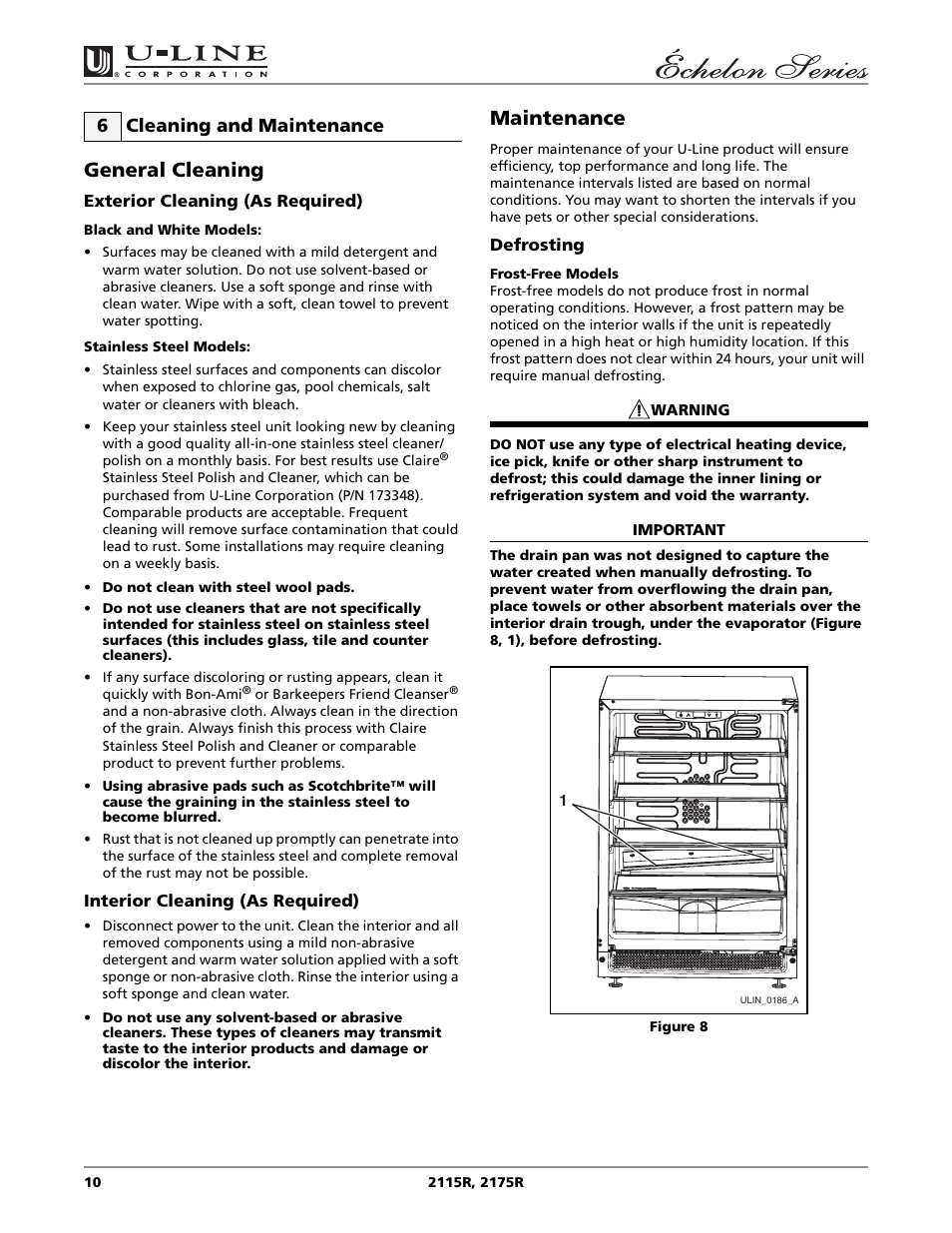General cleaning, Maintenance, 6 cleaning and maintenance | U-Line 2115R User Manual | Page 10 / 20