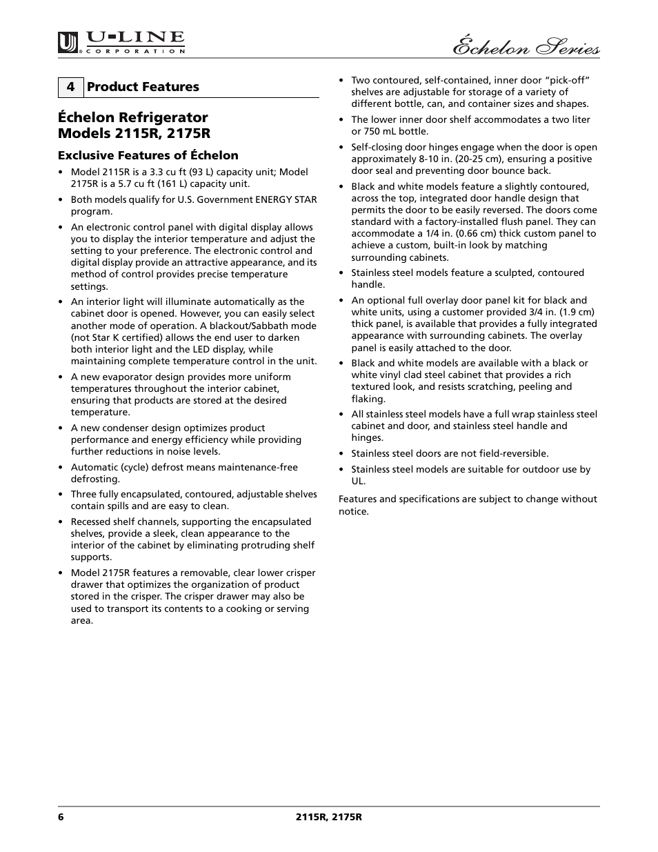 4 product features | U-Line 2115R User Manual | Page 6 / 20