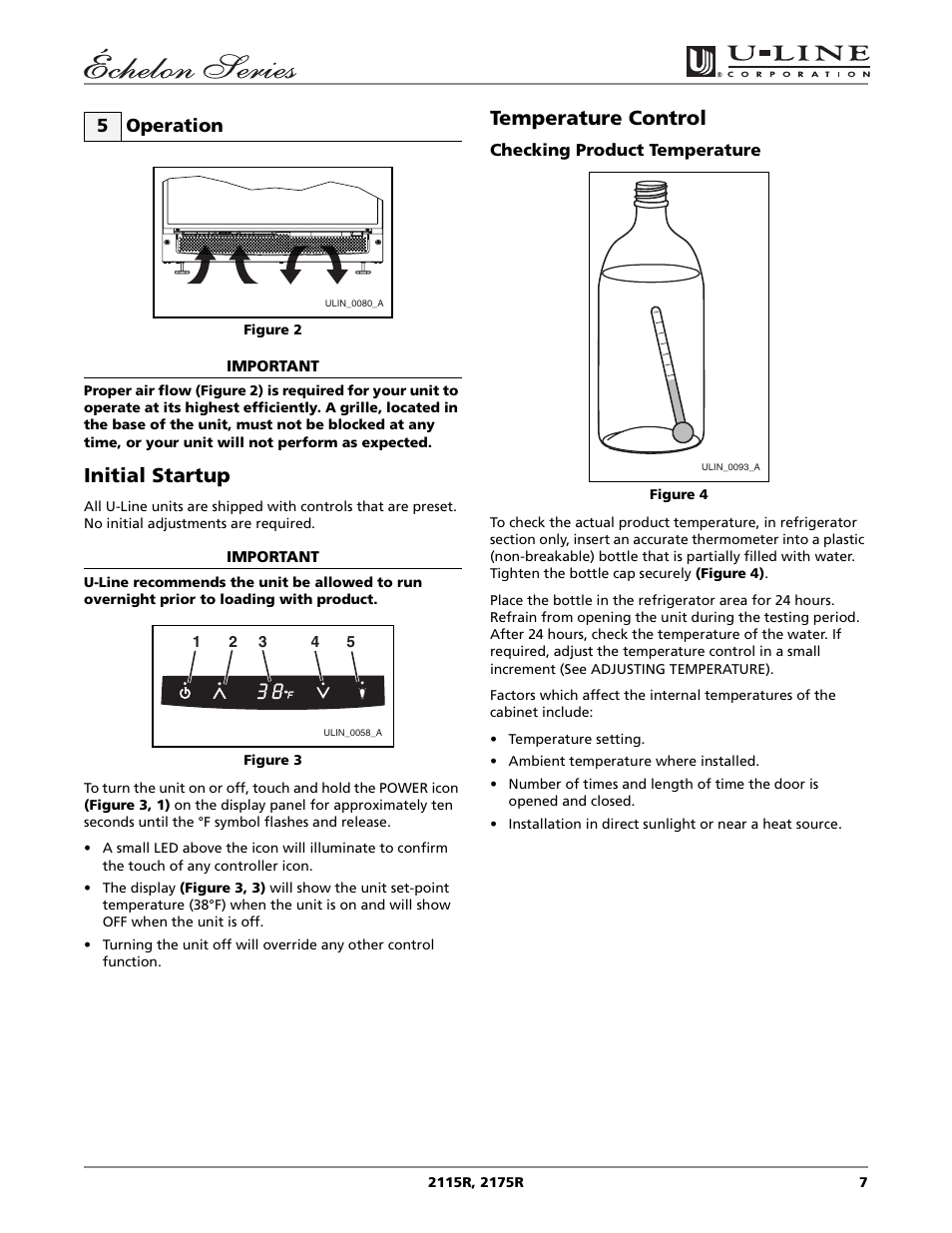 Initial startup, Temperature control, 5 operation | U-Line 2115R User Manual | Page 7 / 20