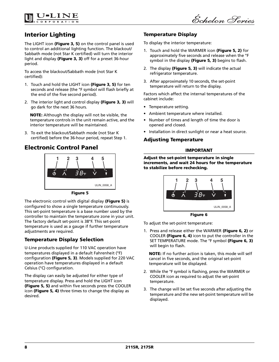 Interior lighting, Electronic control panel | U-Line 2115R User Manual | Page 8 / 20