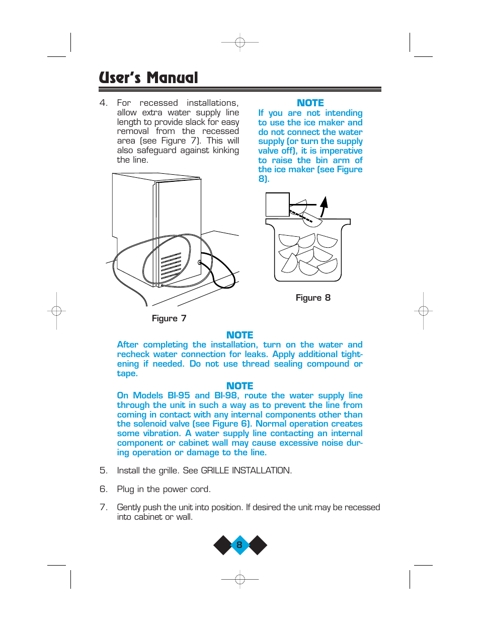 User’s manual | U-Line Refrigerator/Ice-Maker Combos User Manual | Page 10 / 38