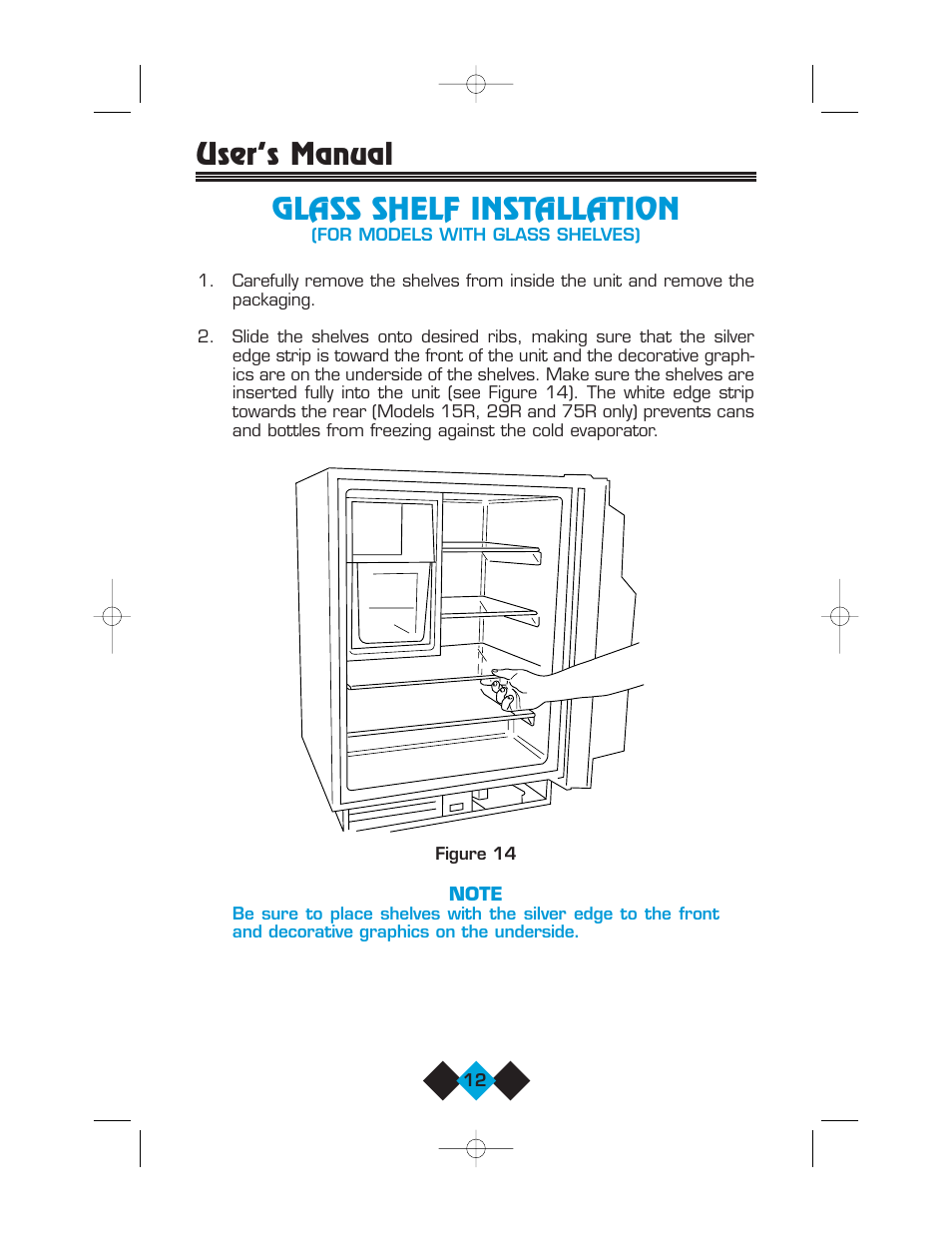Glass shelf installation, User’s manual glass shelf installation | U-Line Refrigerator/Ice-Maker Combos User Manual | Page 14 / 38