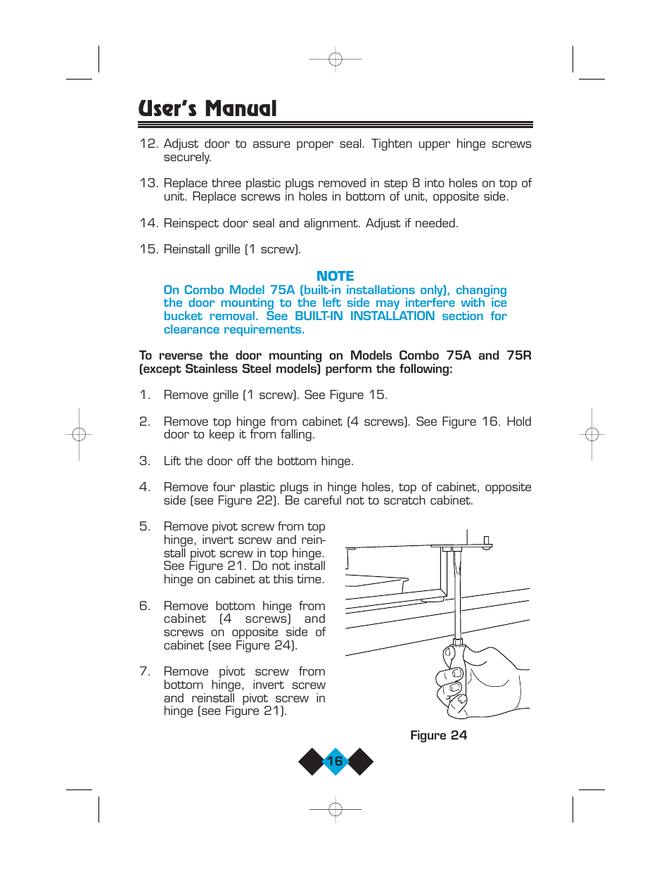 User’s manual | U-Line Refrigerator/Ice-Maker Combos User Manual | Page 18 / 38