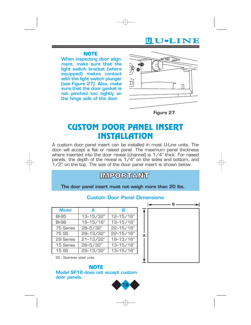 Custom door panel insert installation | U-Line Refrigerator/Ice-Maker Combos User Manual | Page 21 / 38