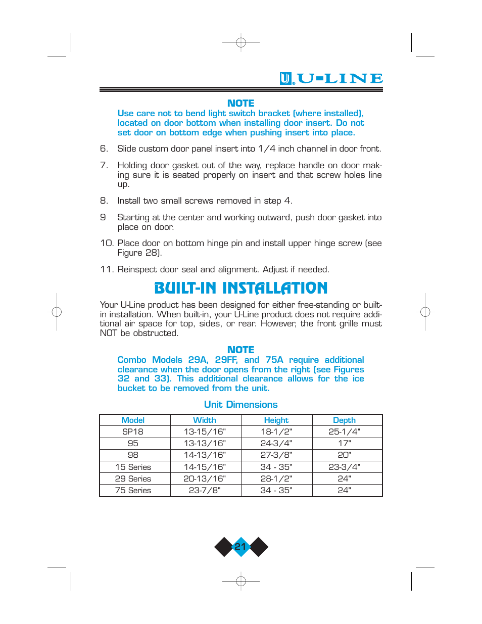 Built-in installation | U-Line Refrigerator/Ice-Maker Combos User Manual | Page 23 / 38