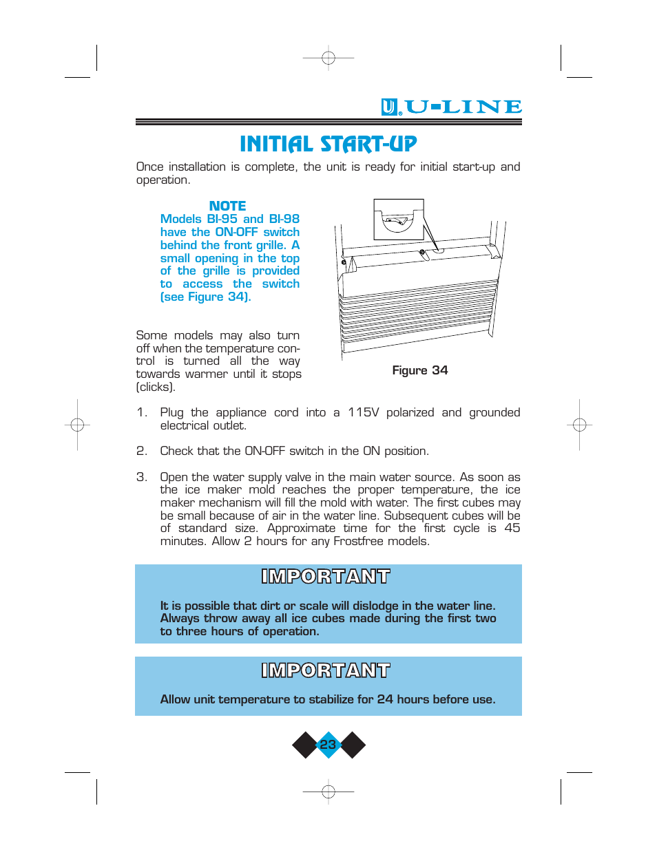 Initial start-up | U-Line Refrigerator/Ice-Maker Combos User Manual | Page 25 / 38