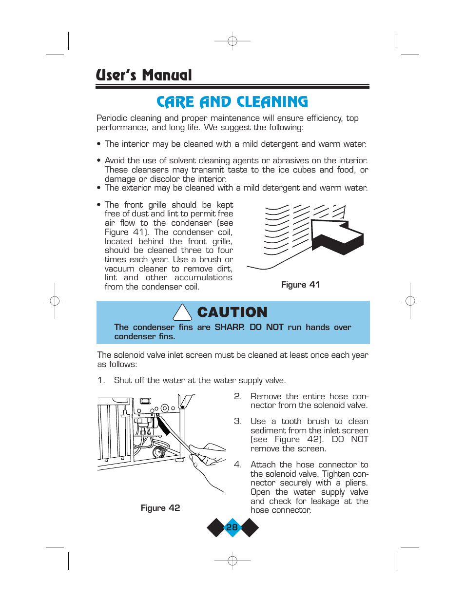 Care and cleaning, User’s manual care and cleaning | U-Line Refrigerator/Ice-Maker Combos User Manual | Page 30 / 38