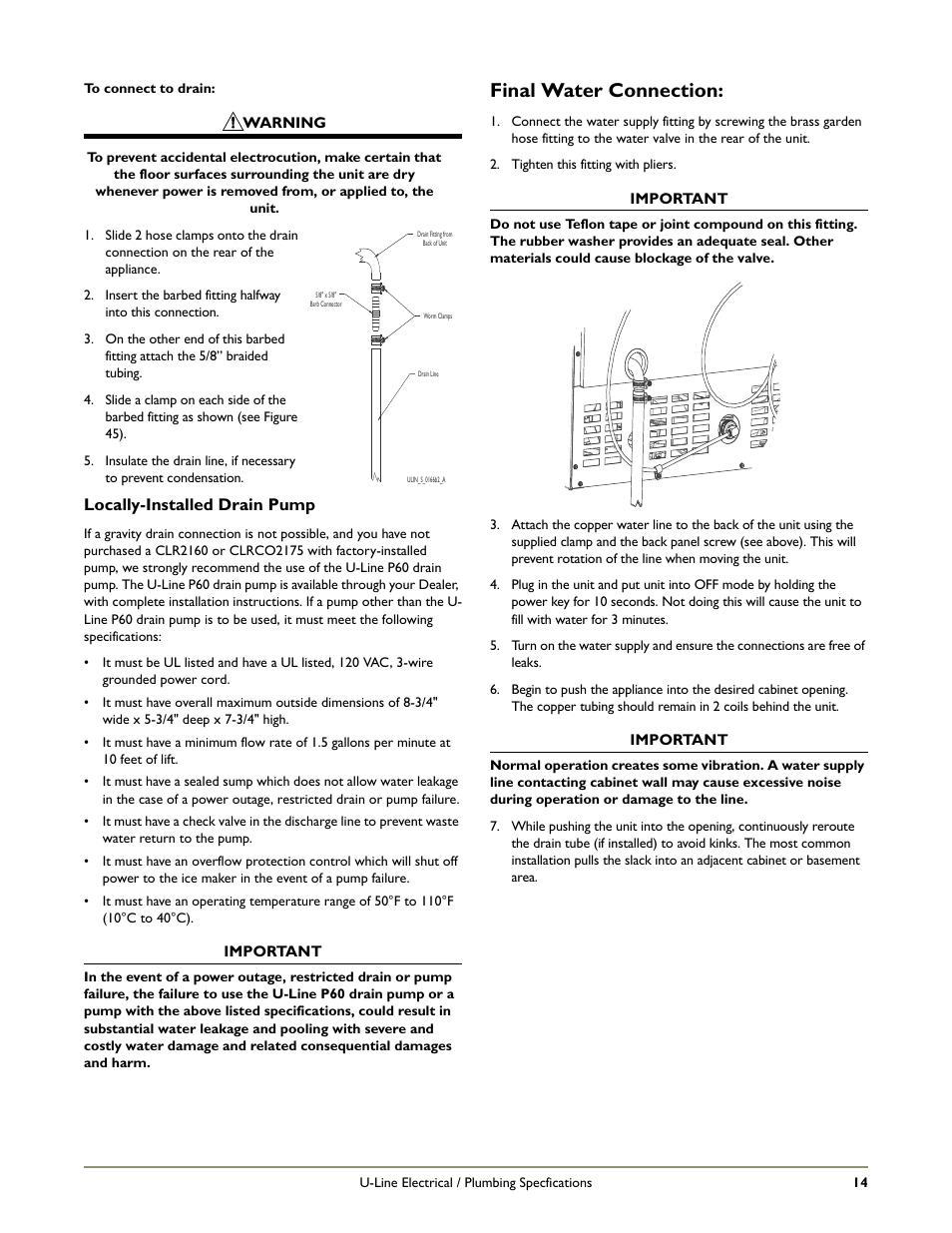 Final water connection | U-Line CO29 User Manual | Page 16 / 19