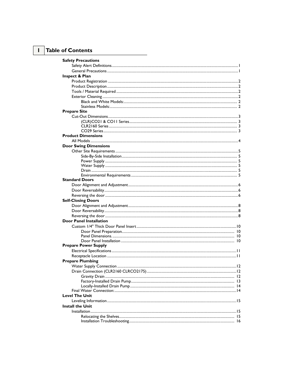 1 table of contents | U-Line CO29 User Manual | Page 2 / 19