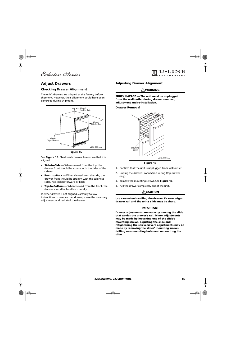 Adjust drawers | U-Line 2275DWRWS User Manual | Page 15 / 24
