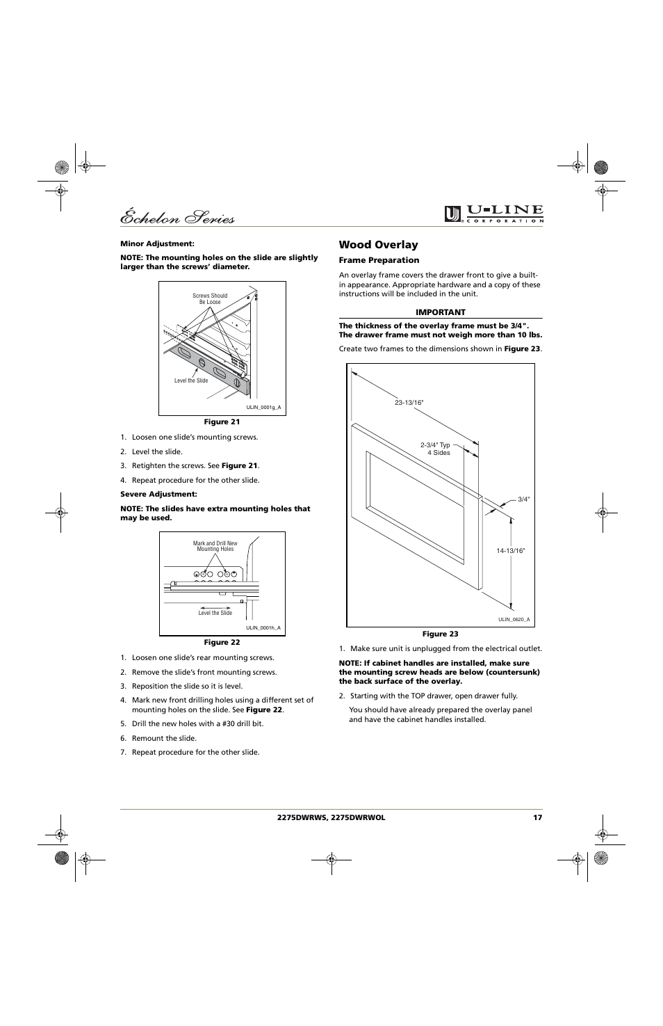 Wood overlay | U-Line 2275DWRWS User Manual | Page 17 / 24