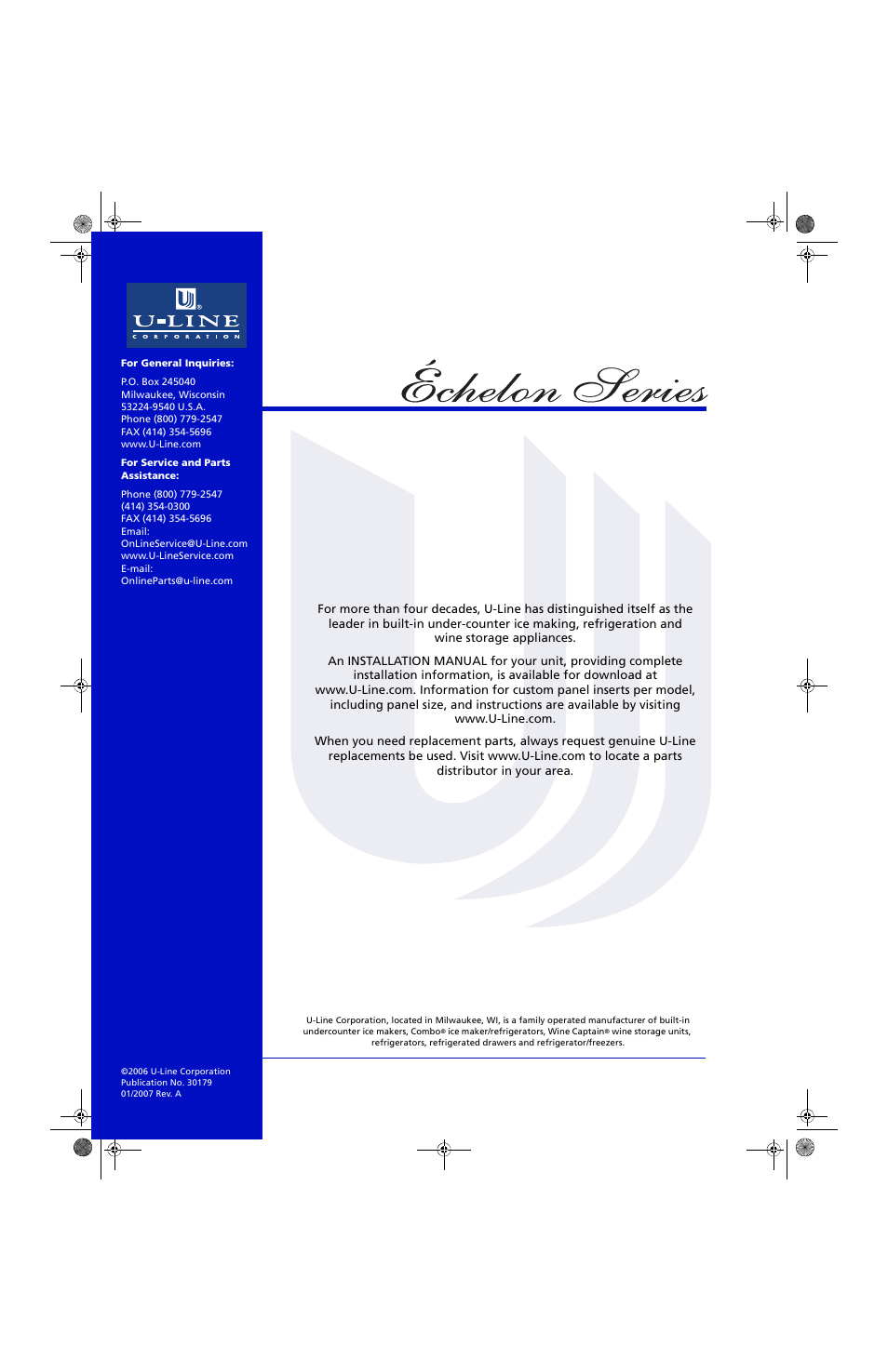 U-Line 2275DWRWS User Manual | Page 24 / 24