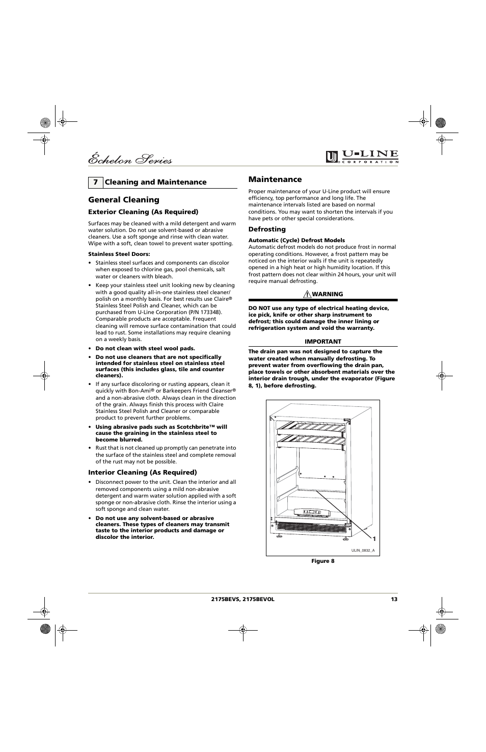 General cleaning, Maintenance, 7 cleaning and maintenance | U-Line 2175BEVOL User Manual | Page 13 / 24