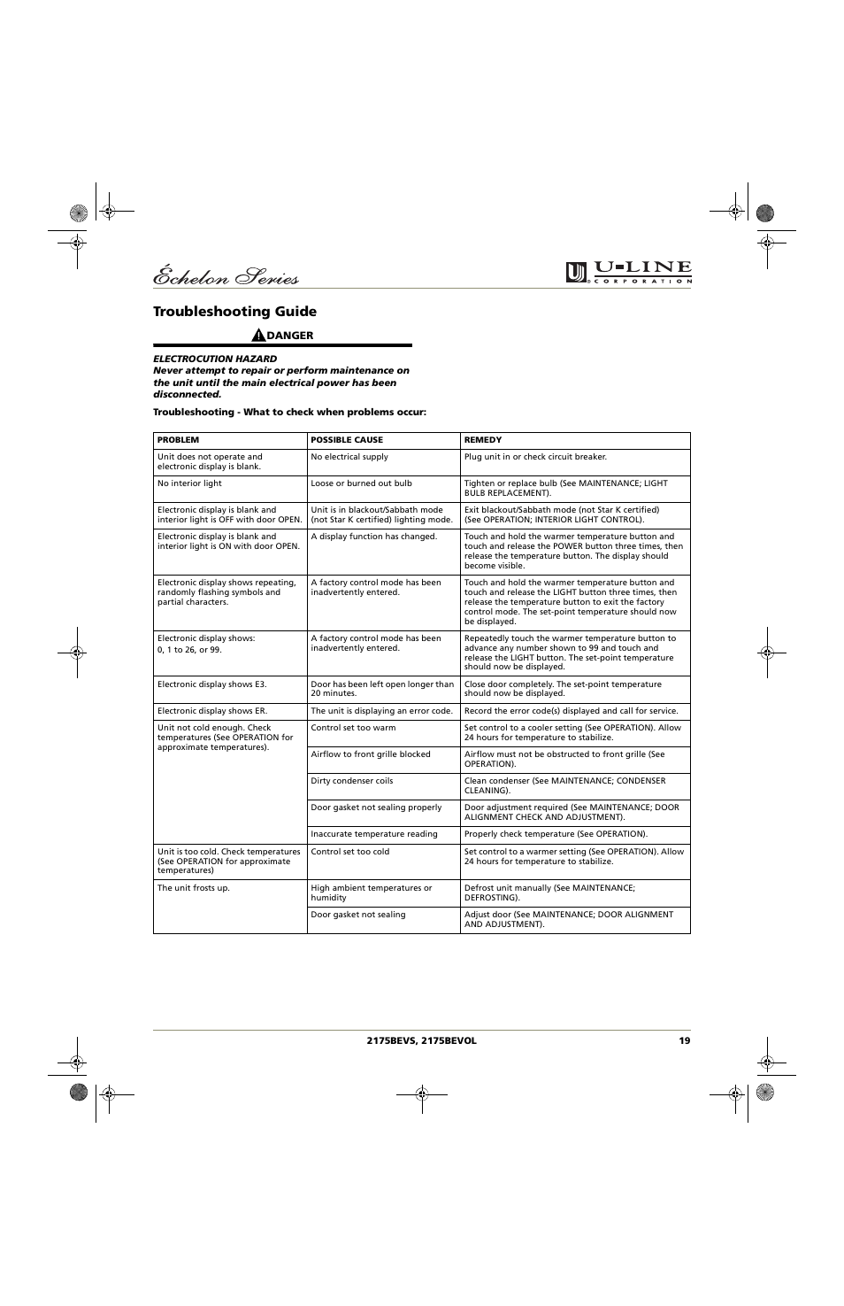 Troubleshooting guide | U-Line 2175BEVOL User Manual | Page 19 / 24