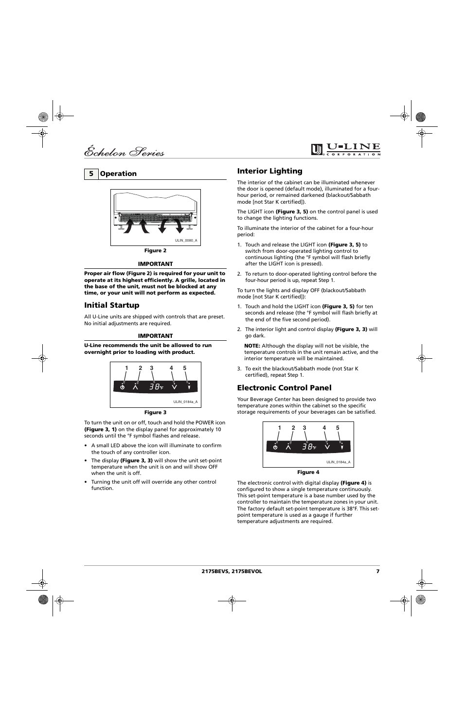 Initial startup, Interior lighting, Electronic control panel | U-Line 2175BEVOL User Manual | Page 7 / 24
