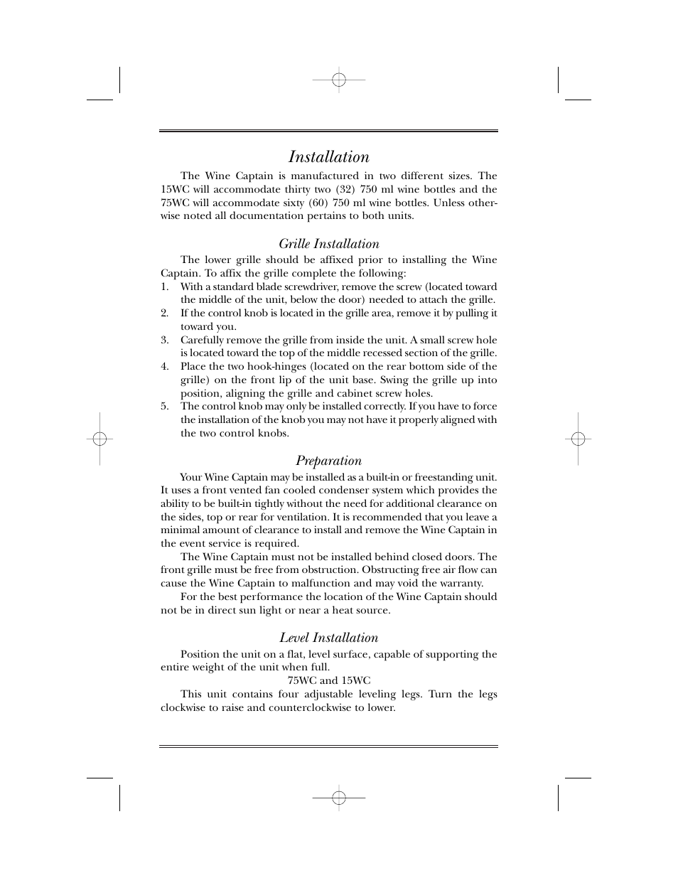 Installation, Grille installation, Preparation | Level installation, Grille installation preparation level installation | U-Line 15WC User Manual | Page 11 / 18