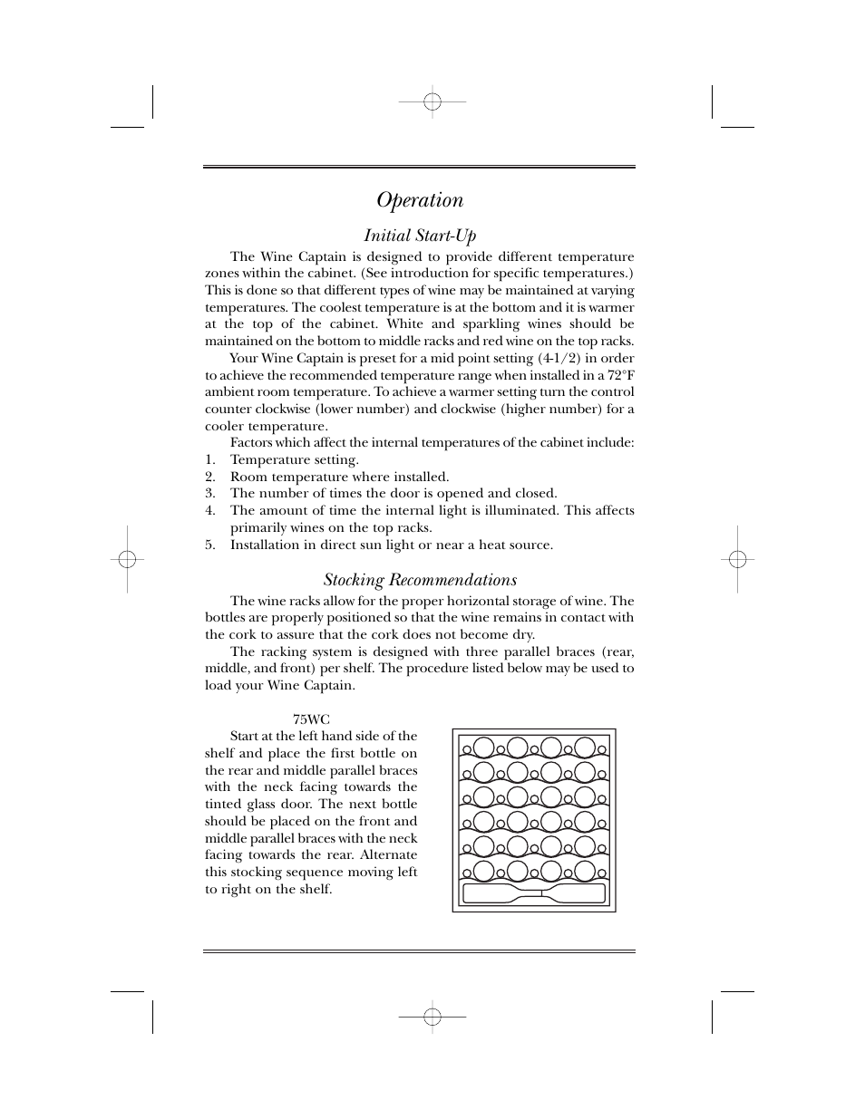 Operation, Initial start-up, Stocking recommendations | Initial start-up stocking recommendations | U-Line 15WC User Manual | Page 13 / 18