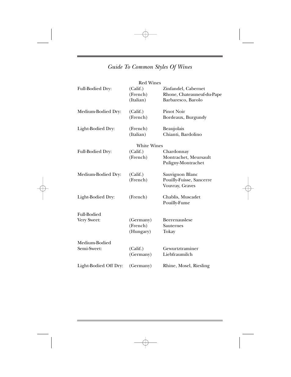 Guide to common styles of wine, Guide to common styles of wines | U-Line 15WC User Manual | Page 8 / 18