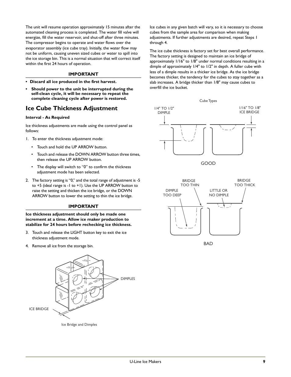 Ice cube thickness adjustment | U-Line CLR2160 STAINLESS User Manual | Page 11 / 20
