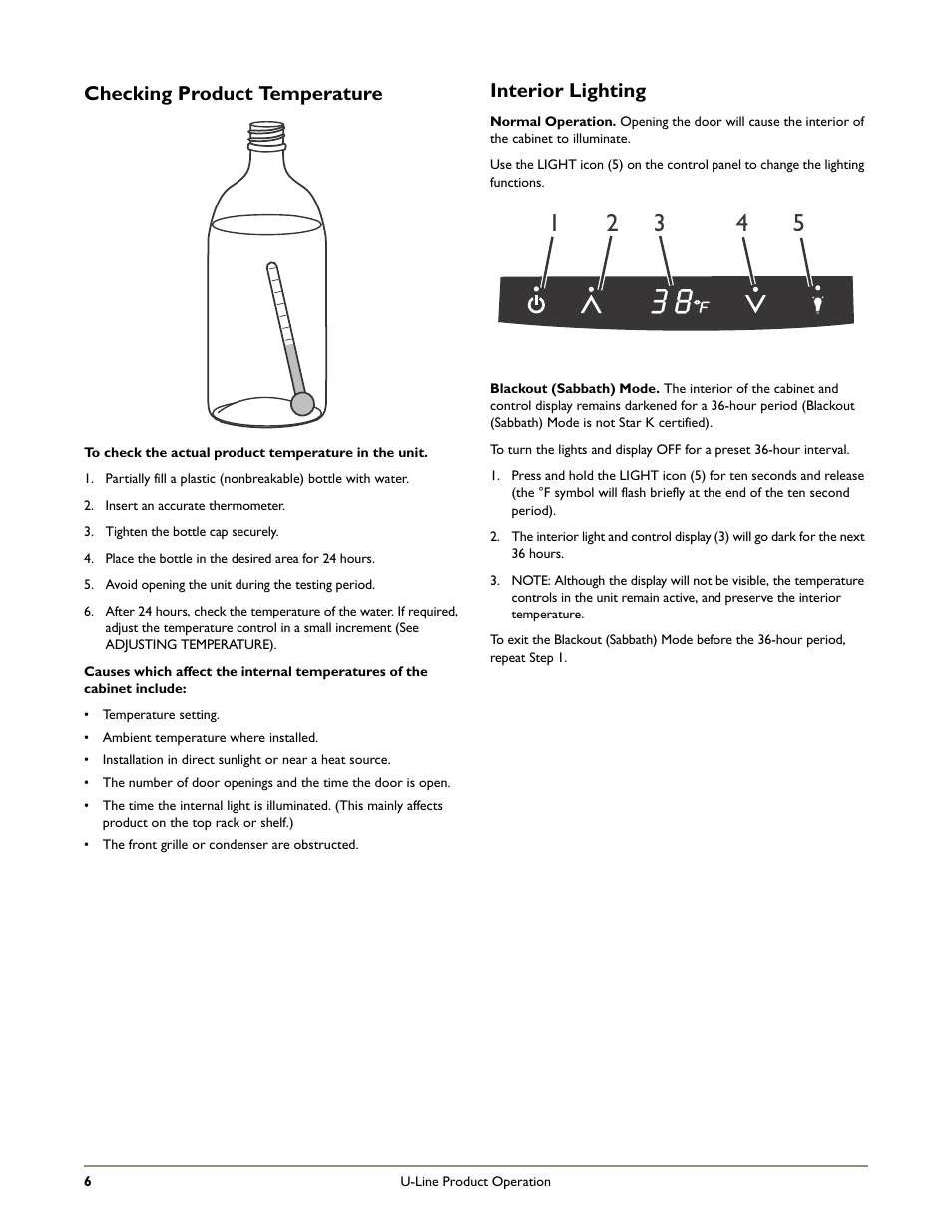 Checking product temperature interior lighting | U-Line CLR2160 STAINLESS User Manual | Page 8 / 20