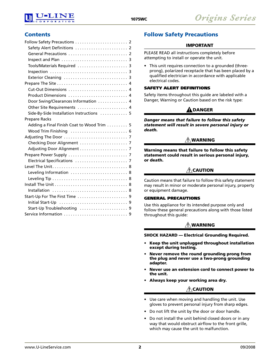 U-Line 1075WC User Manual | Page 2 / 8