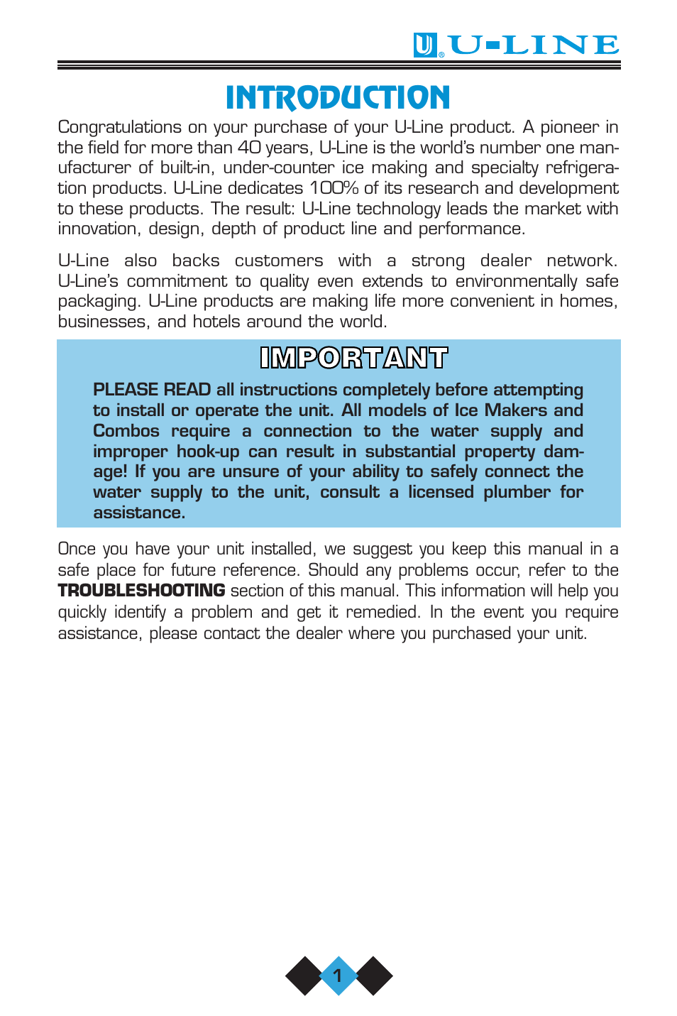 Introduction | U-Line ICE-MAKER User Manual | Page 3 / 56