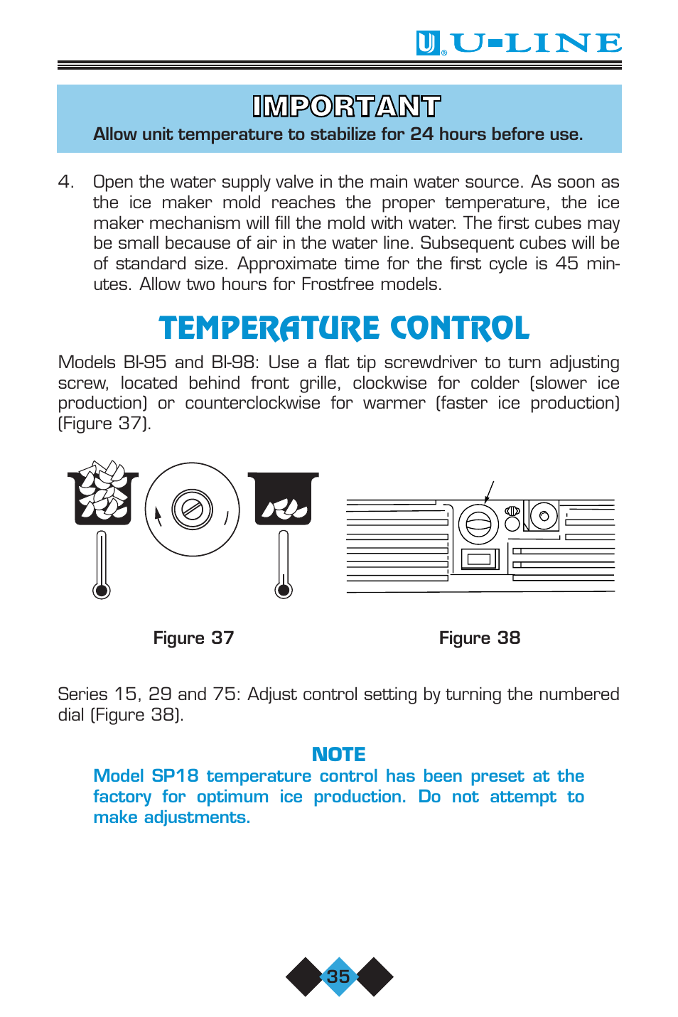 Temperature control, Figure 37 figure 38 | U-Line ICE-MAKER User Manual | Page 37 / 56