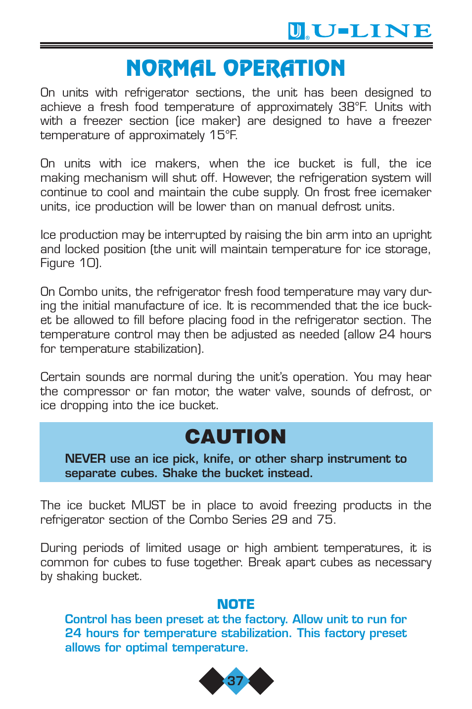 Normal operation, Caution | U-Line ICE-MAKER User Manual | Page 39 / 56