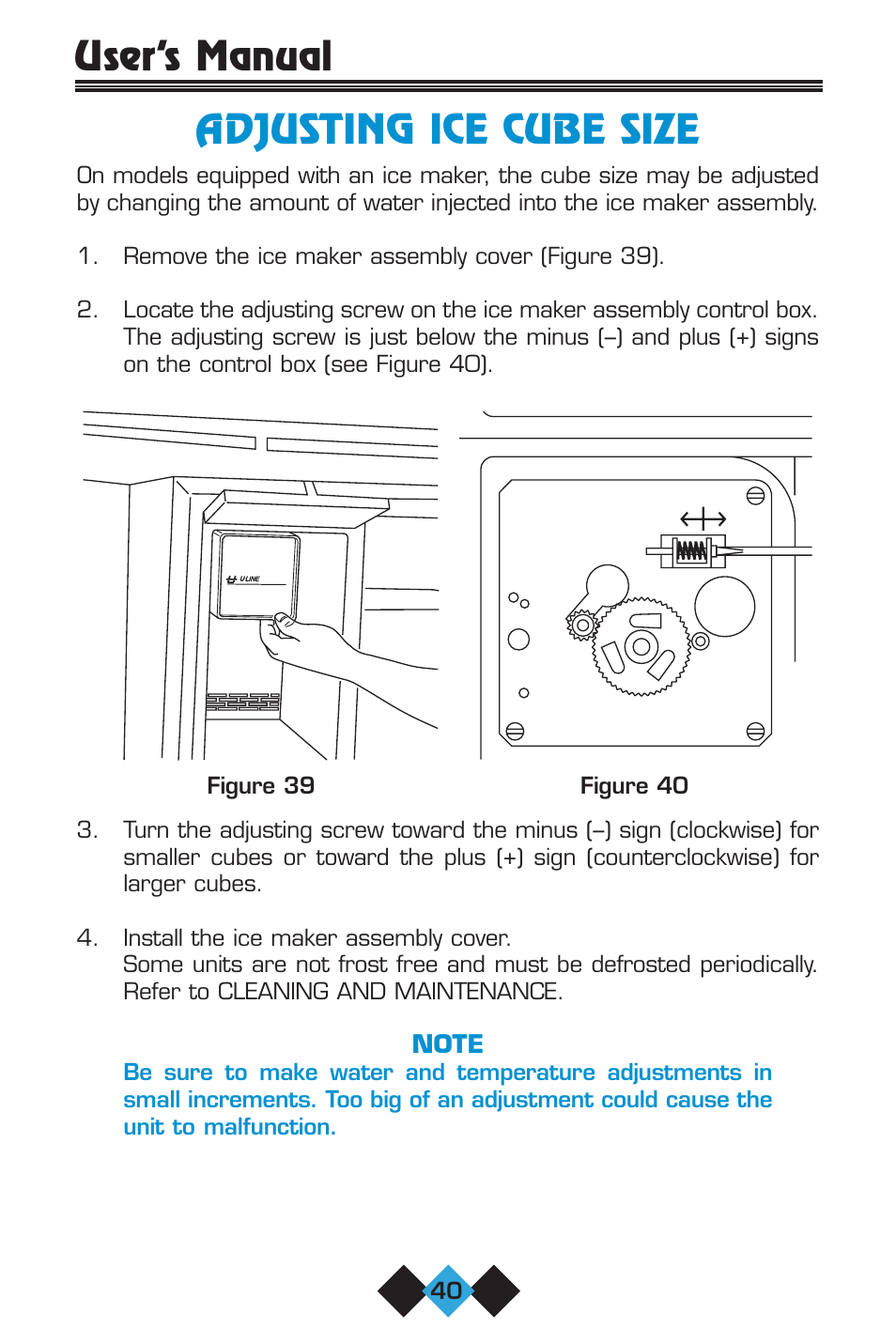 Adjusting ice cube size, User’s manual adjusting ice cube size | U-Line ICE-MAKER User Manual | Page 42 / 56